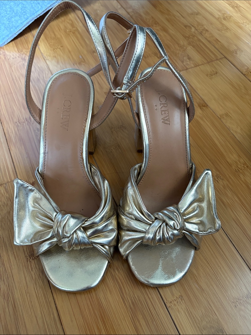 J. Crew Gold Bow Knot Slingback Heels
